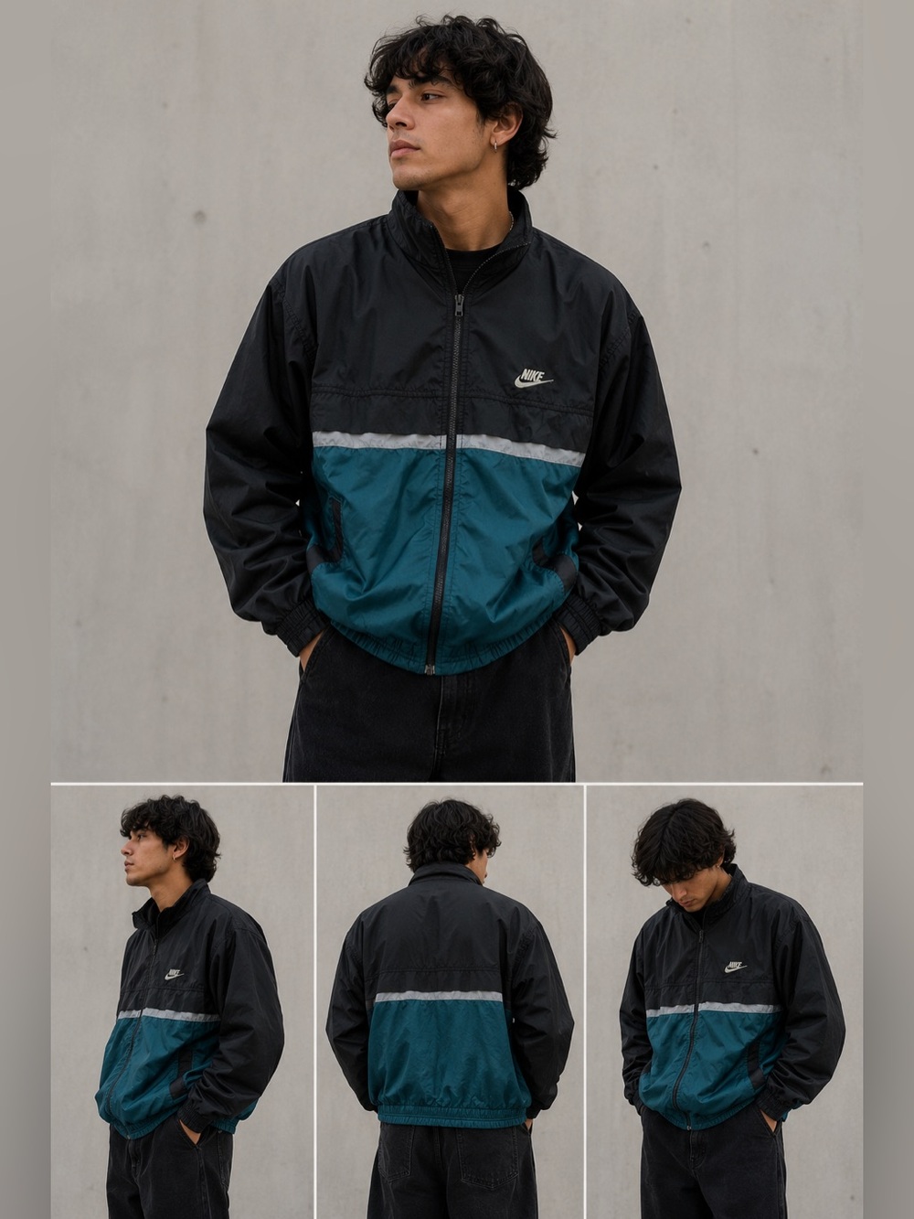 Vintage Nike Windbreaker Jacket Black Teal Colorblock Y2K Men’s M Hiking Gear - Picture 2 of 10